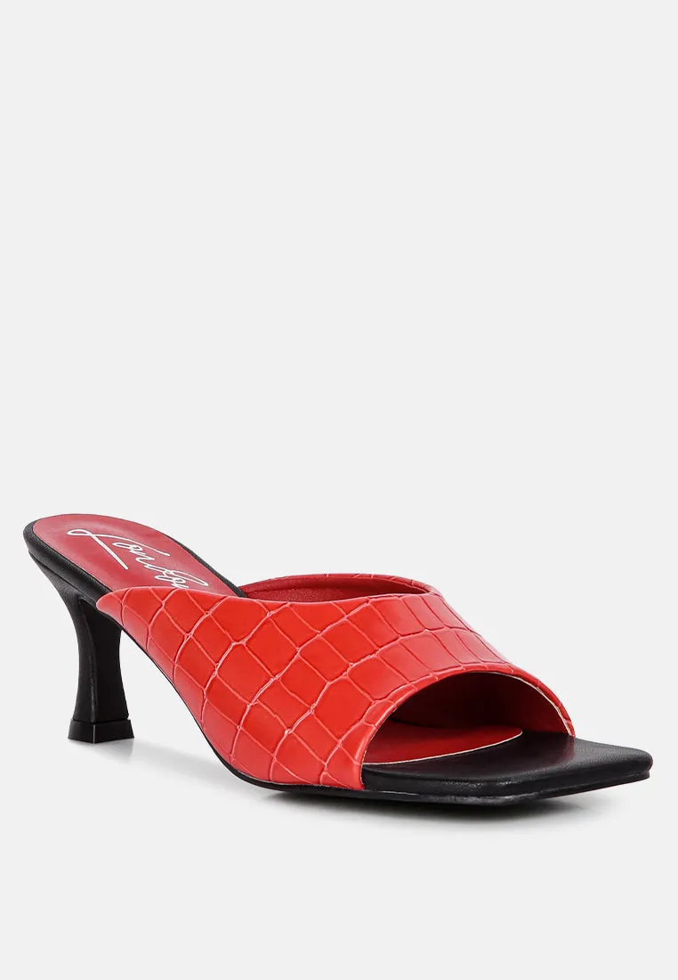 Red Croc Kitten Heel Slider Sandals