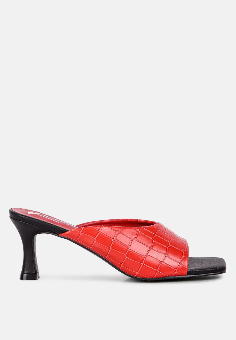 Red Croc Kitten Heel Slider Sandals