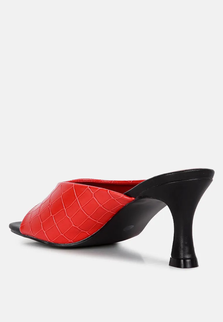 Red Croc Kitten Heel Slider Sandals