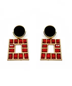 ROUND STUD WITH SQUARE SHAPE DROP EARRINGS