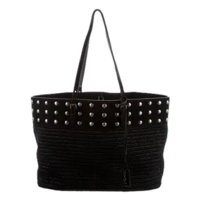 Saint Laurent Boucle Studded Black Raffia Leather Shopping Tote