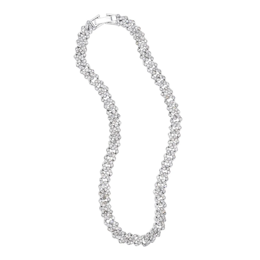 Silver Plated 10" 8mm Crystal Curb Chain Anklet