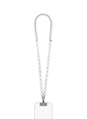 SILVER TONED METAL FAUX PEARL PHONE STRAP