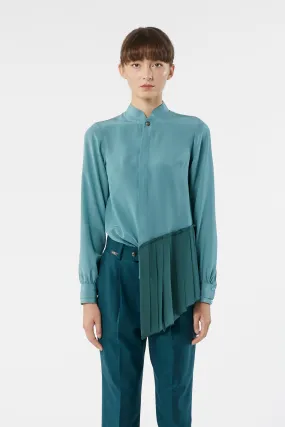 SKY green - silk asymmetrical pleated blouse