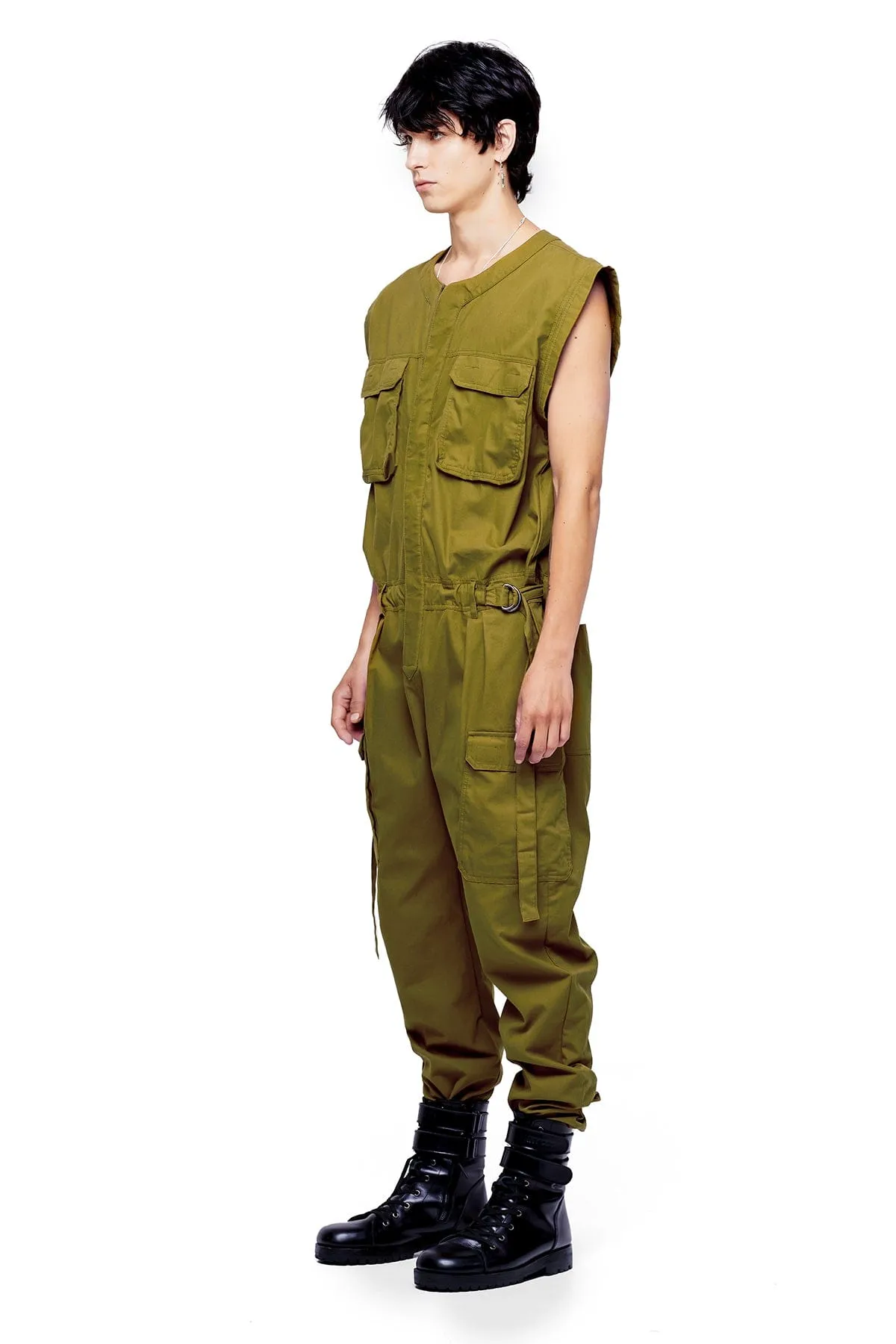 SLEEVELESS JUMPSUIT IN OLIVE