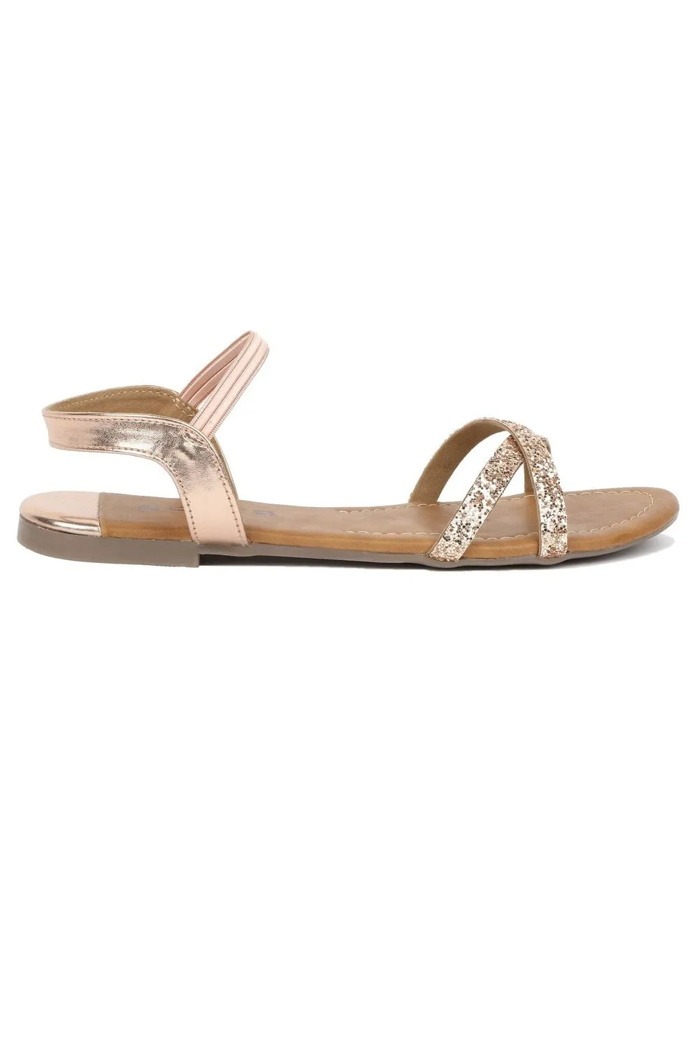 SOLES Chic Rose Gold Flat Sandals - Luxurious Elegance