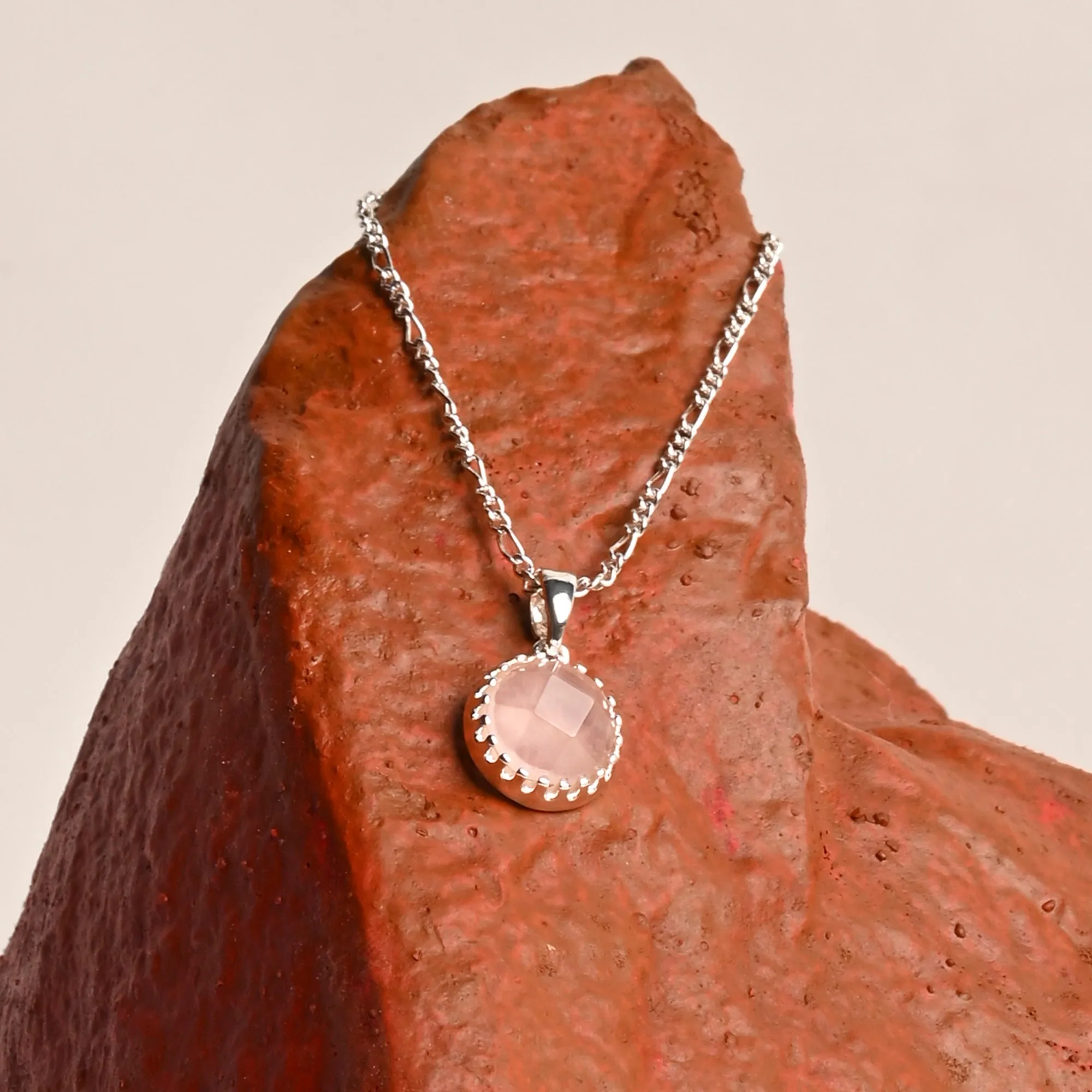 Sterling Silver-Plated Rose Quartz Necklace