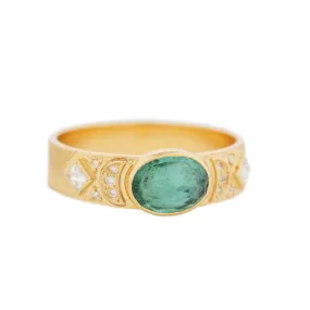 Tourmaline & Diamonds Oval Totem Ring