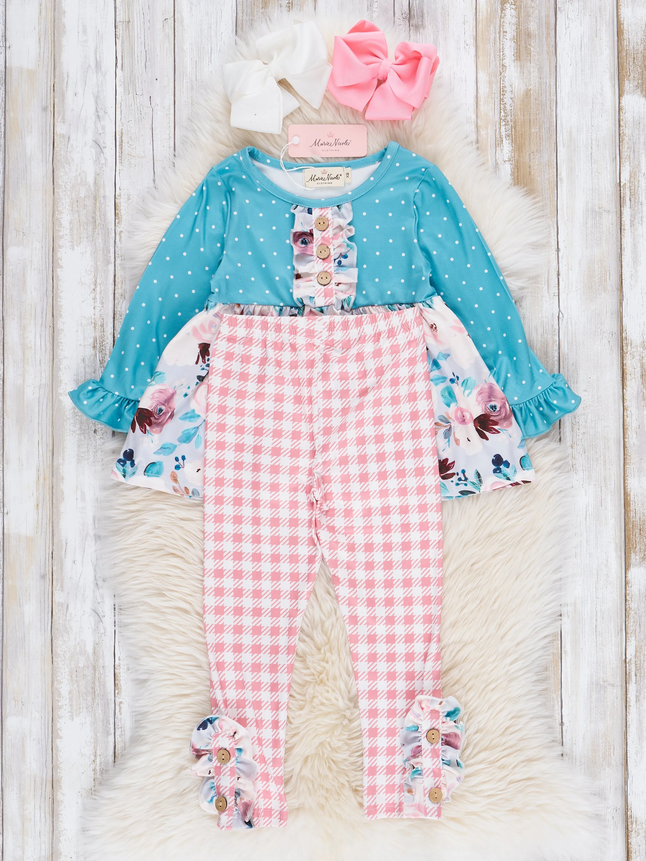 Turquoise Blossoms Ruffle Outfit