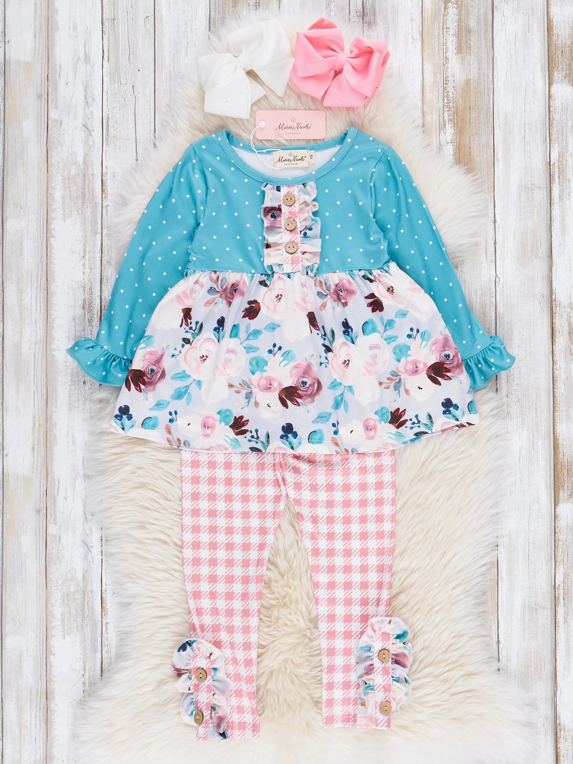 Turquoise Blossoms Ruffle Outfit