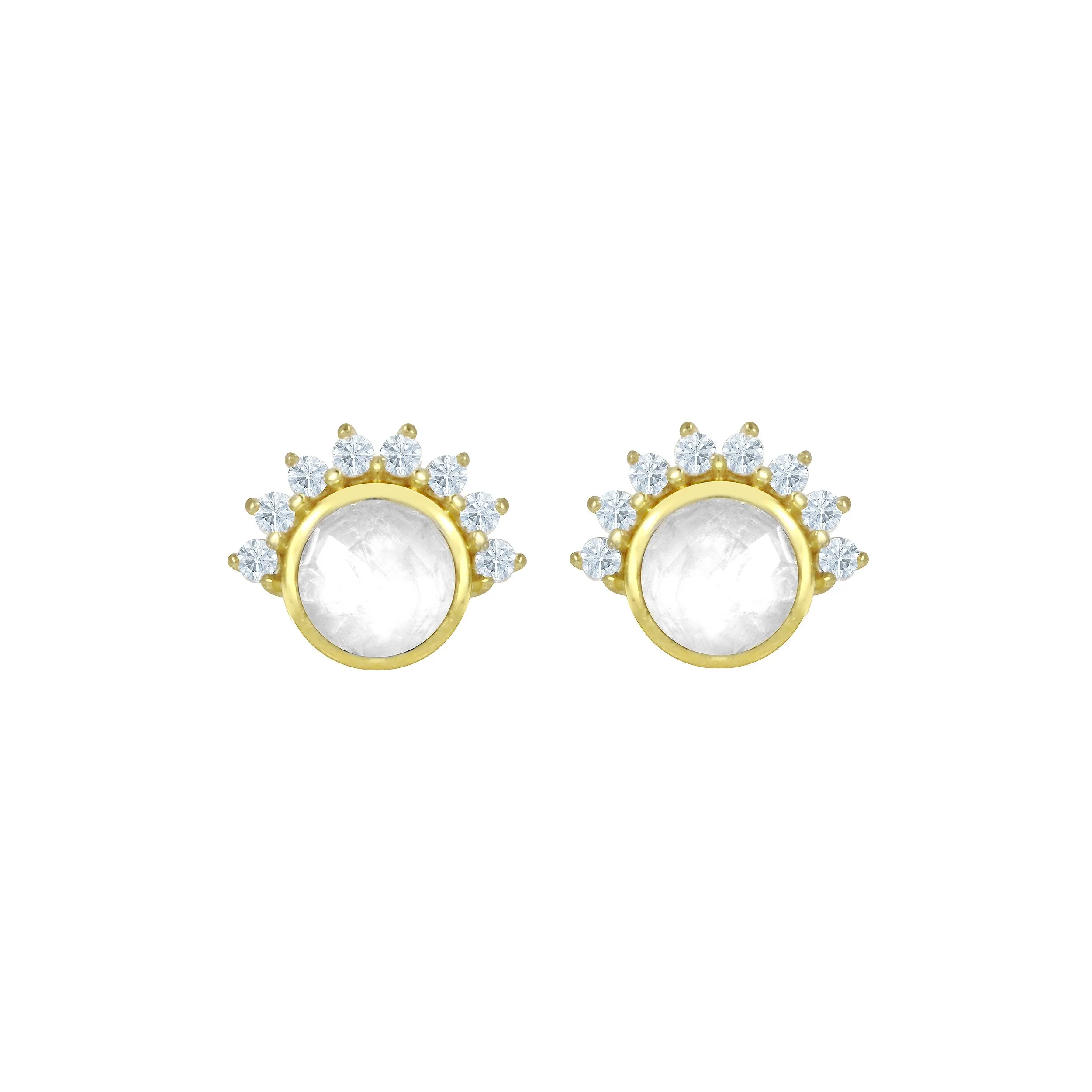 White Topaz Halo Gemstone Stud Earrings