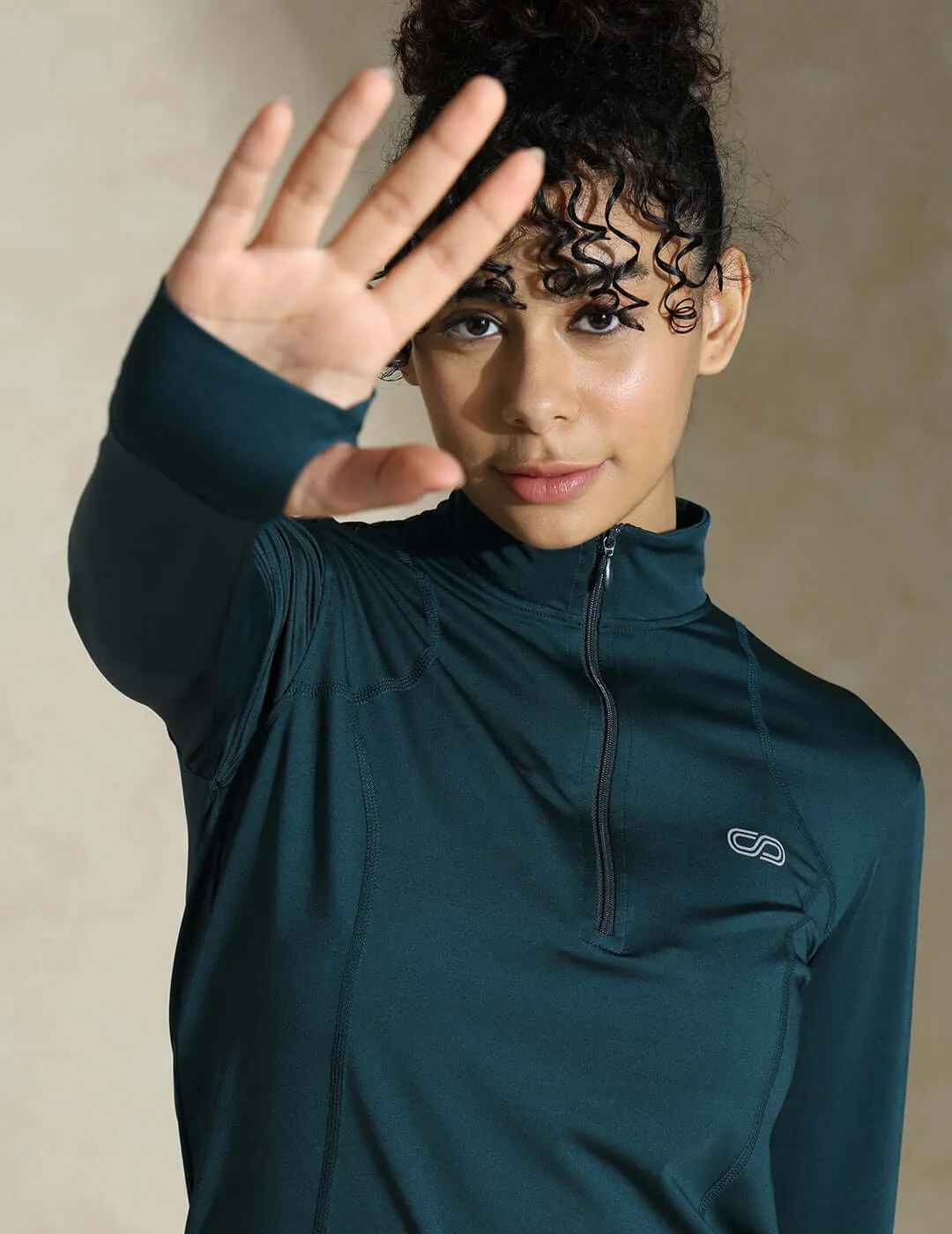 Women's Ath Runner Zip Neck Teal